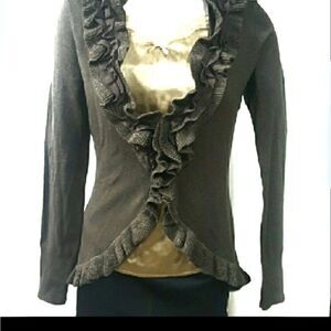 Marc Bouwer Ruffled Brown Cardigan Sweater
